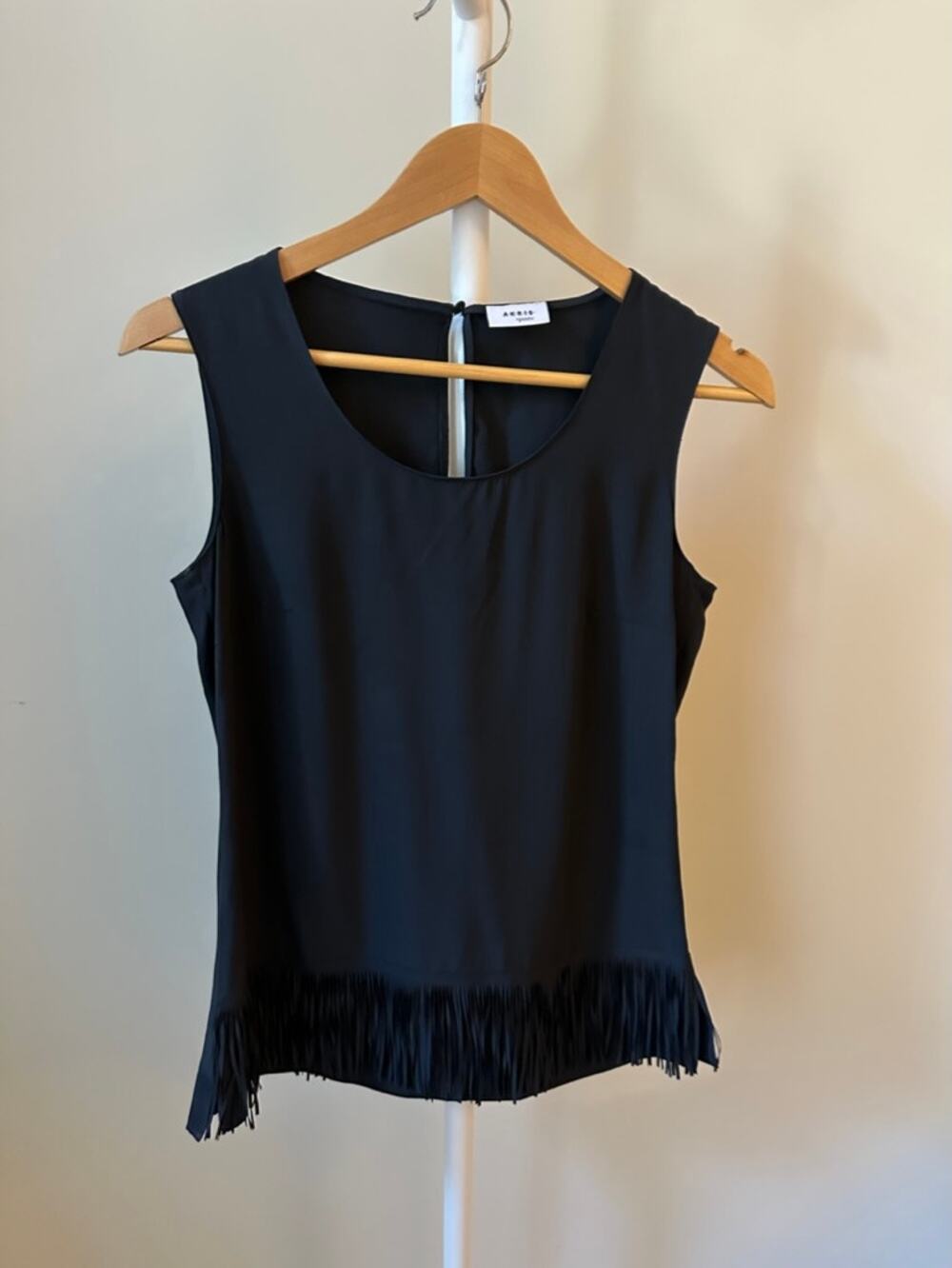 Akris 100% Silk Sleeveless Top with Fringe Hem